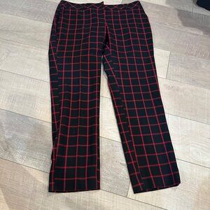 WHITE HOUSE BLACK MARKET WHBM WOMENS SLIM ANKLE SIZE 8 BLACK RED PLAID PANTS